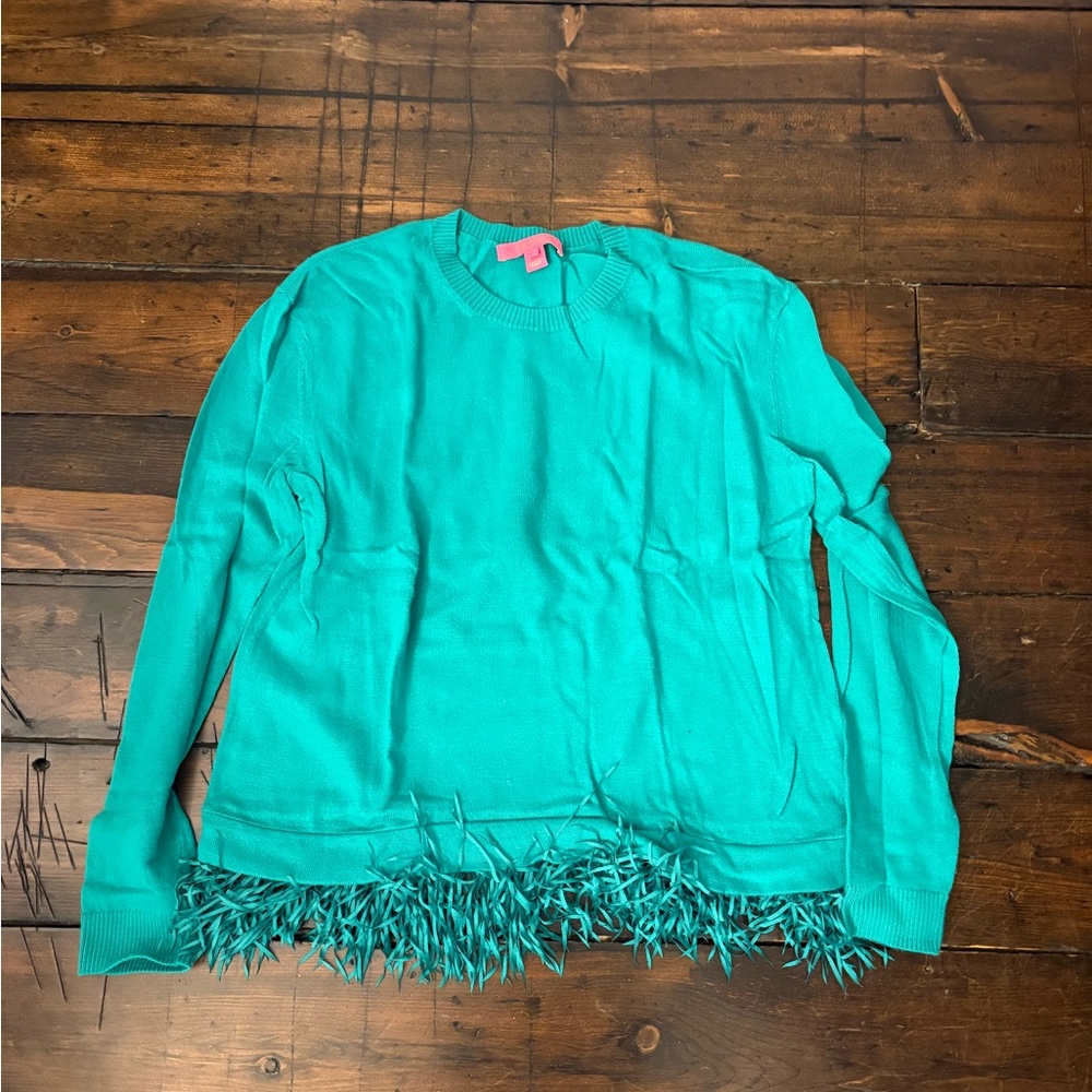Lilly Pulitzer green sweater with fringe Hem